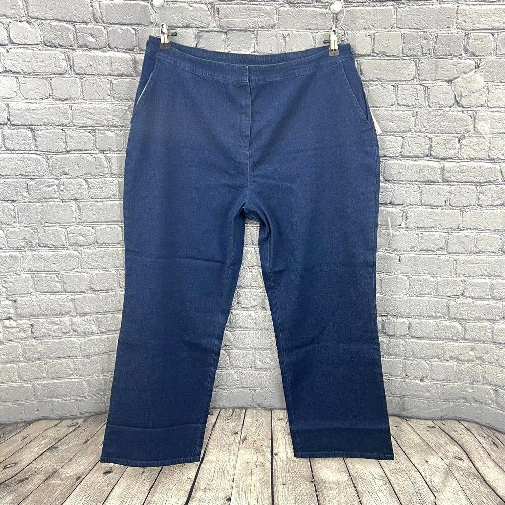 Denim‎ & Co Blue Denim Trousers Jeans Stretch Adjustable waist Size XL 16